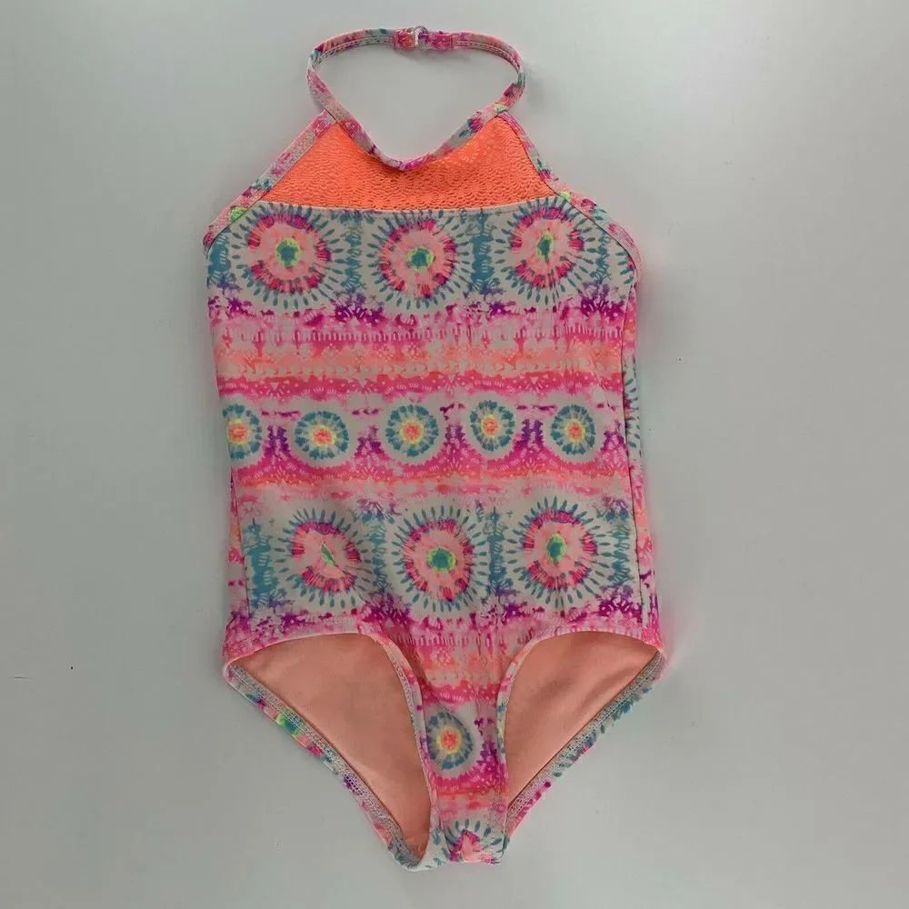 Pink Tie Dye One Piece Swim Suit Girls XS Halter